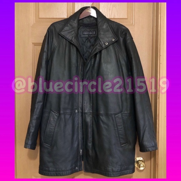 Perry Ellis Portfolio Vintage Black Leather Jacket with